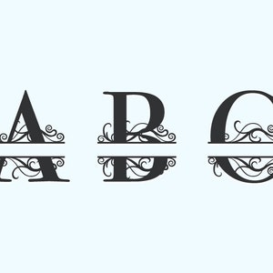 May include: Three black letters, A, B, and C, with decorative flourishes above and below the letters. The letters are separated by a horizontal line.