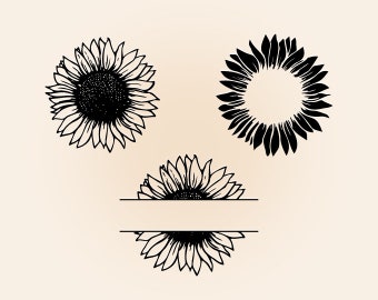 Sunflower svg, sunflower monogram svg, flower svg, sunflower svg files, split sunflower svg, split flower monogram svg, split flower svg
