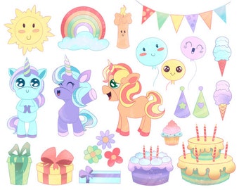 Happy Birthday Clip art, Birthday clipart, Unicorn Birthday, Unicorn party, Nursery, unicorn clipart, Birthday Cake, Invitation, Boy, Girl