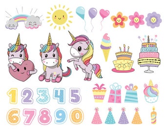 Happy Birthday Clip art, Birthday clipart, Unicorn Birthday, Unicorn party, Nursery, unicorn clipart, Birthday Cake, Invitation, Boy, Girl