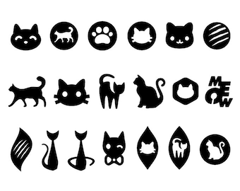 19 Cat Wood, Metal, Acrylic, Leather Earring, Pendant Digital Templates Vector Digital SVG DXF Jewelry Laser Cut Files Earings, Earring SVG
