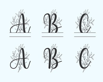 Monogram Svg, Split Letter Svg, Flower Alphabet Svg, Names svg, Letters split svg, Letters SVG, Cricut and Silhouette Cut Files