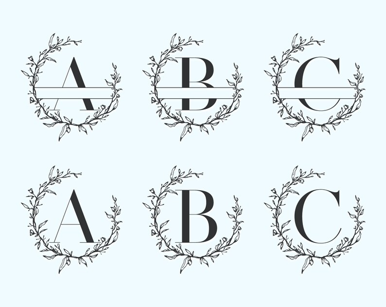 Download Laurel Wreath Monogram Svg Split Letter Svg Alphabet Svg | Etsy