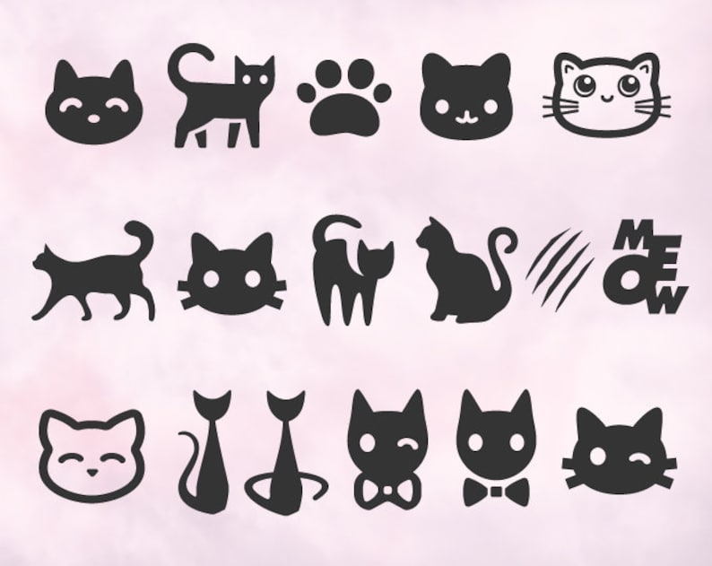 Download Cat SVG Silhouettes Meow SVG Cat cut file Cat Clipart Cat | Etsy