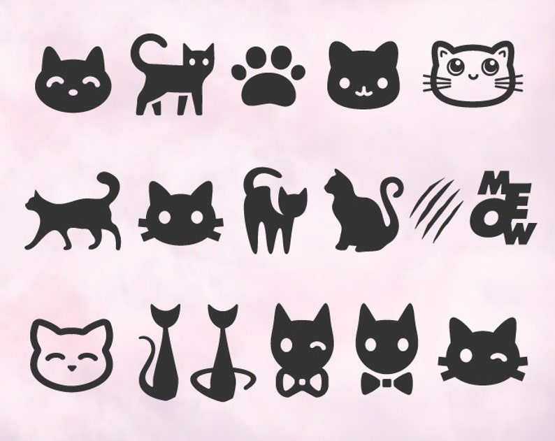 Download Cat SVG Silhouettes Meow SVG Cat cut file Cat Clipart Cat | Etsy