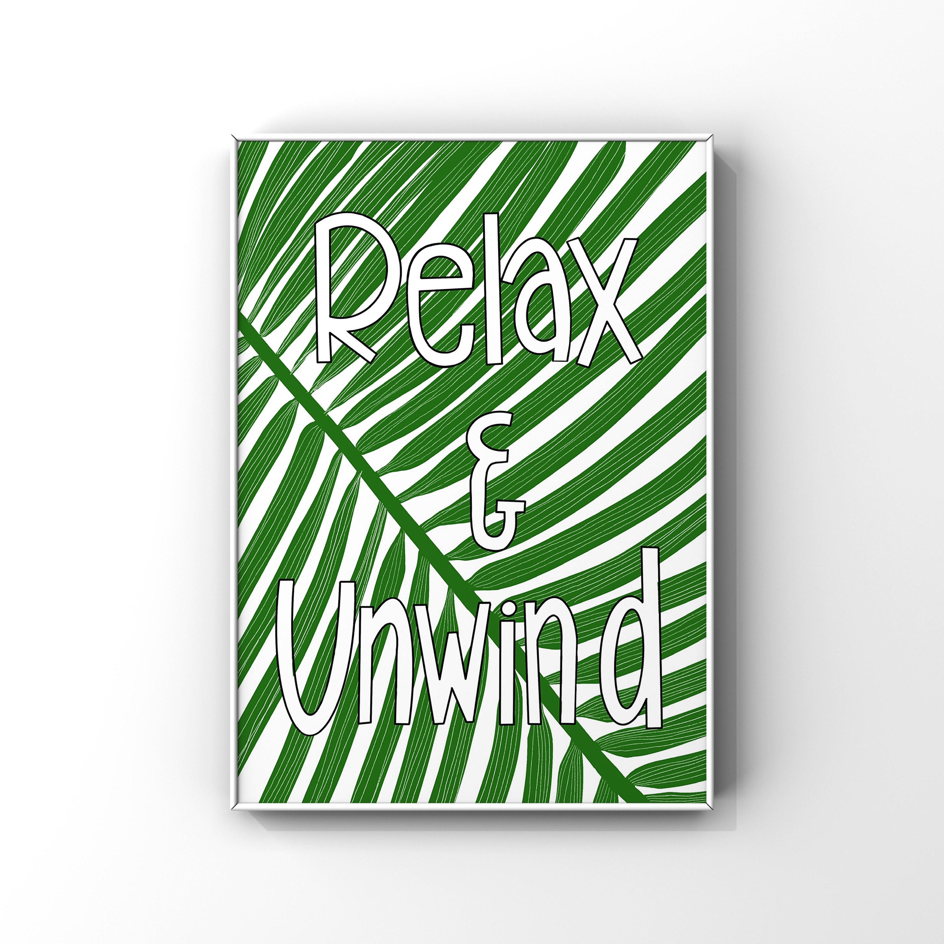 Relax And Unwind Tropical Leaves Bathroom Wall Art