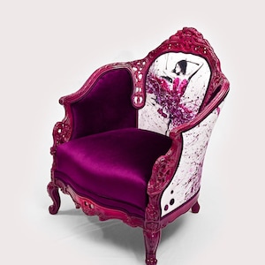 Upholstered Armchair, Vintage Accent Chair, Purple Velvet, Dancer, Mixed colors Chair, Home decor, Design, Entryway, Living room, custom