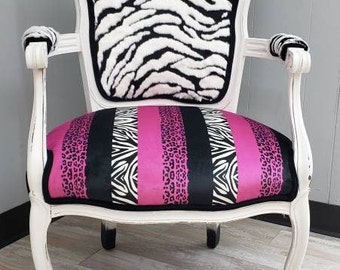 French Chair Withzebra Faux Fur And Purple Animal Print - Etsy