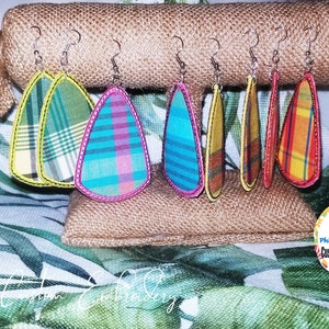 Madras Earrings, Madras Fabric Earrings, Embroidered Earrings Madras, Fabric Earrings, Handmade Gift Earrings, Madras Fabric Earrings