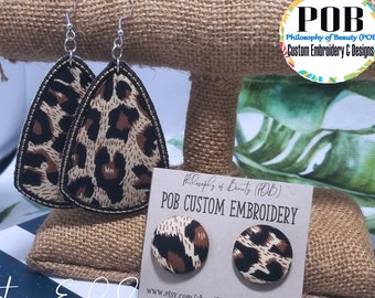 Leopard Print Earrings, Leopard Fabric Earrings, Embroidered Leopard Earrings, Handmade Animal Print Earrings, Leopard Print Gift Earrings