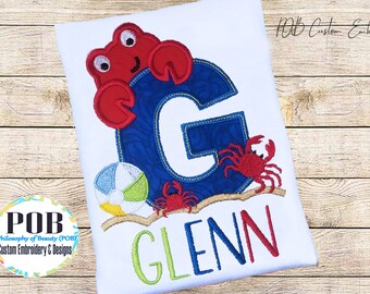 Beach Party Shirt, Boys Beach Shirt, Beach Crab Monogram, Crab shirt, Beach Ball Shirt, Custom Beach Party Shirt, Boys Crab Beach Shirt