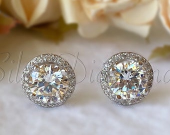 2 Ct Created Diamond Earrings, Diamond Halo Earrings, Diamond Earrings, Diamond Studs, Wedding Earrings, Bridal Earrings, Anniversary Gifts