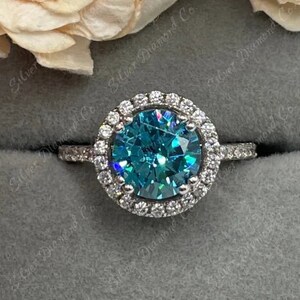 2Ct Round Blue Diamond Lab Created Diamond Halo Engagement Ring