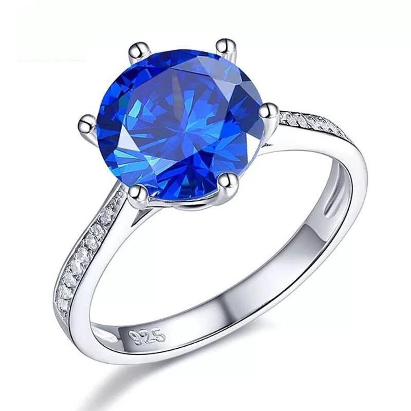 3 Carat Round Cut Lab Created Fancy Blue Diamond Ring Etsy