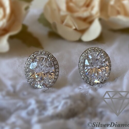 3 Ct Oval Created Diamond Halo Earrings, Diamond Stud Earrings, Oval Diamond shops Earrings, Bridal Earring, Wedding Earrings, Statement Earrings
