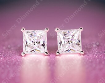 1 Carat Princess Cut Created Diamond Earrings, 2 Ct Diamond Earrings, Diamond Studs, Square Diamond Earrings, Anniversary Gift, Gift for her