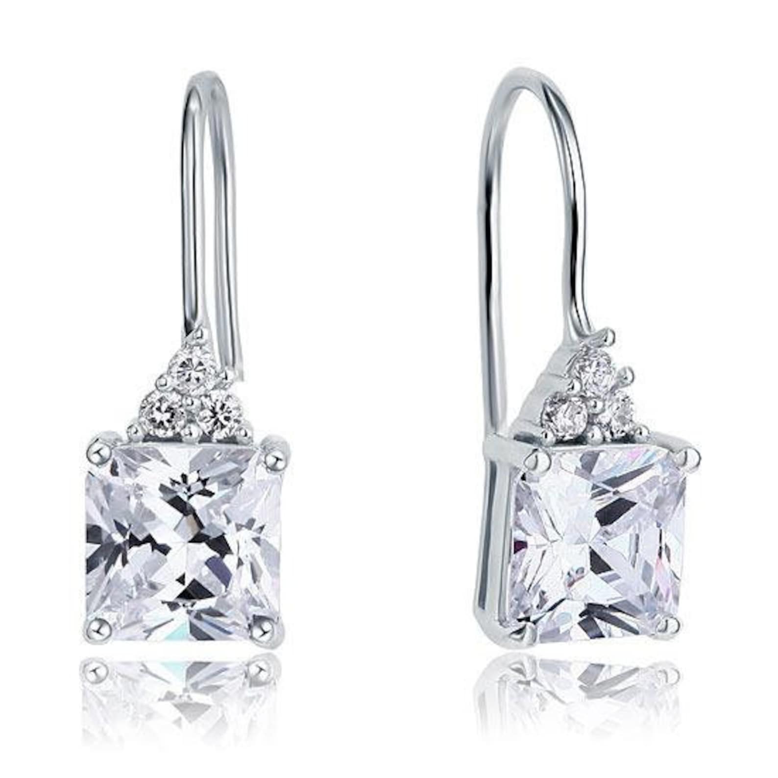 2 Carat Princess Cut Lab Created Diamond Dangle Drop Earrings | Etsy