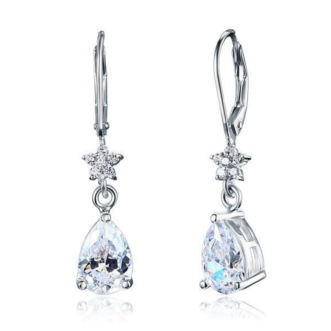 2 Carat Pear Cut Lab Created Diamond Dangle Drop Earrings Etsy