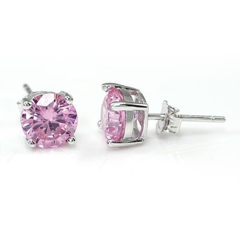 1 Carat Round Cut Lab Created Fancy Pink Diamond Stud Earrings | Etsy