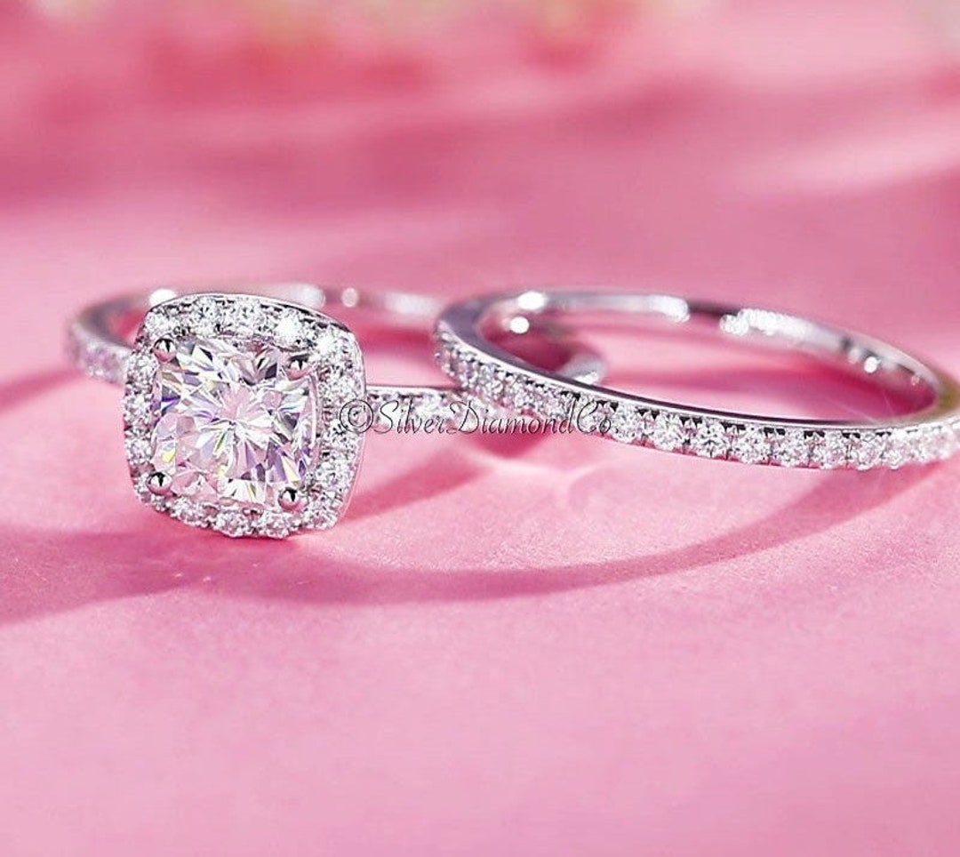 1.25ct Round Lab Created Diamond Halo Engagement Ring Set Art Deco