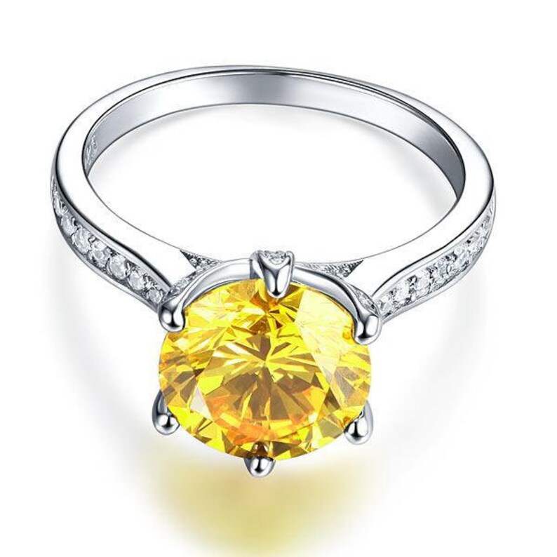 3 Carat Round Cut Lab Created Yellow Canary Diamond Engagement Etsy