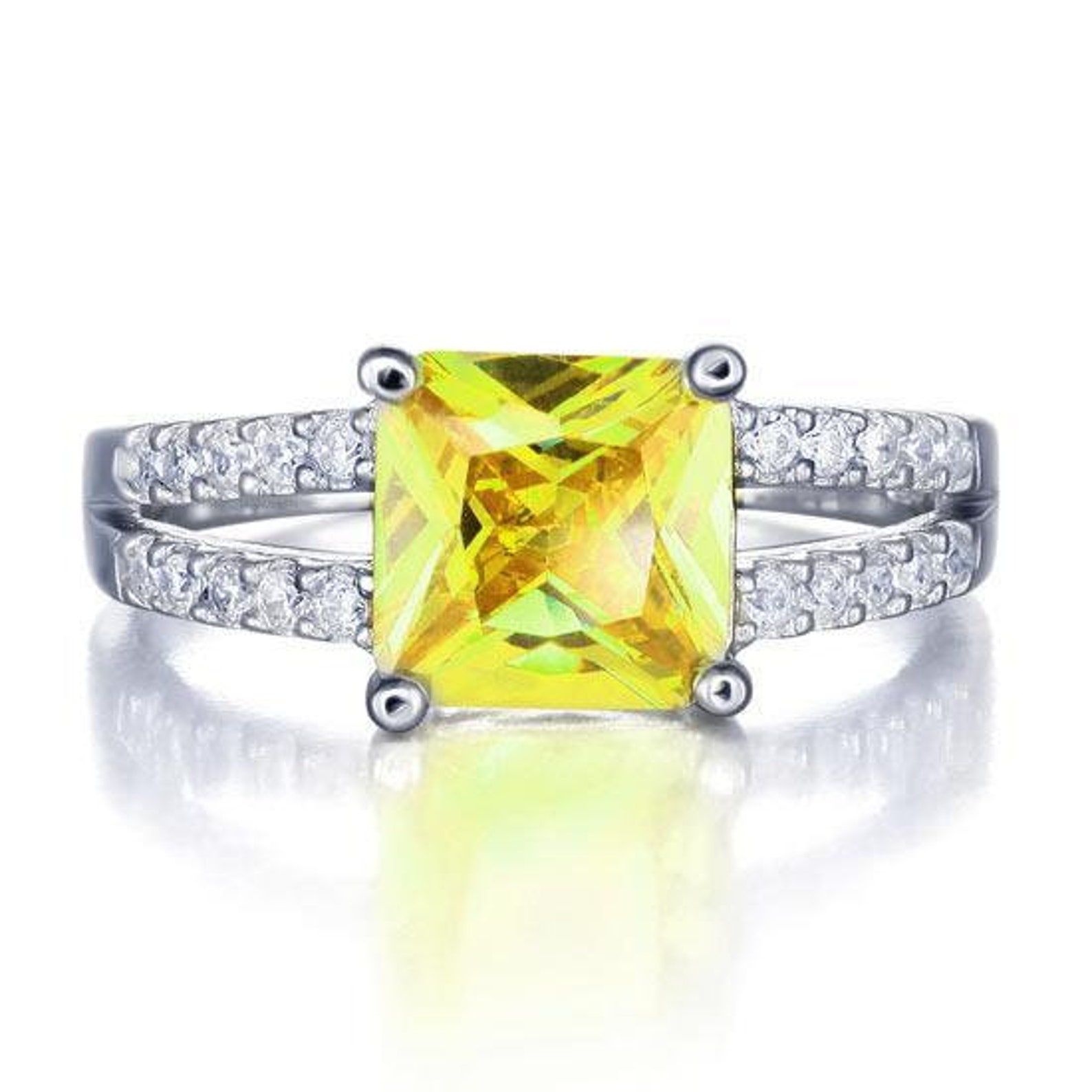 2 Carat Princess Cut Lab Created Fancy Yellow Canary Diamond Etsy