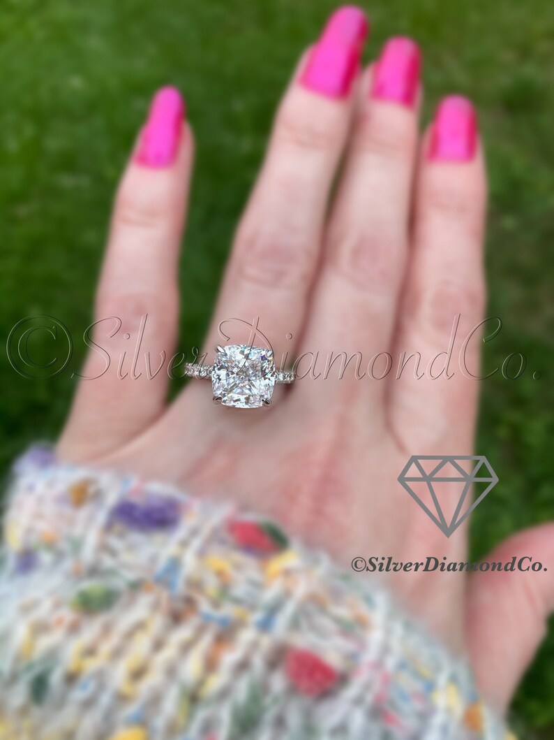 5 Carat Cushion Created Diamond Engagement Ring Promise Ring Etsy