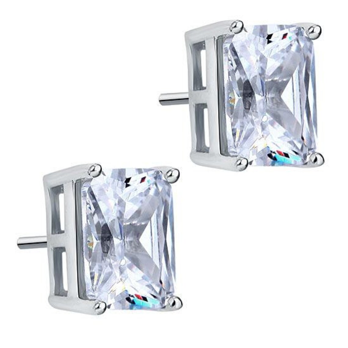 4 Carat Emerald Cut Lab Created Diamond Stud Earrings 925 Etsy