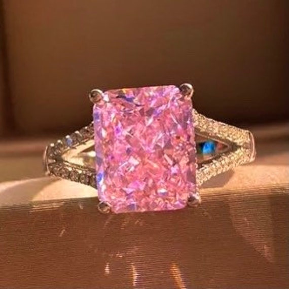 6 Ct Radiant Cut Created Pink Diamond Ring Pink Engagement Ring