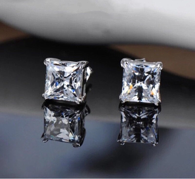 1 Carat Princess Cut Lab Created Diamond Stud Earrings Lab Etsy