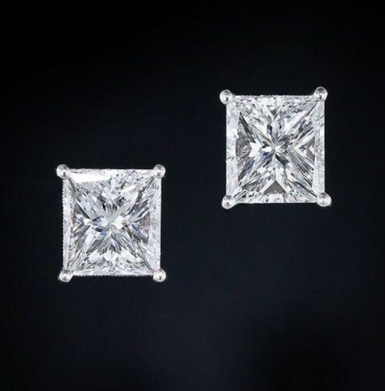 1 Carat Princess Cut Lab Created Diamond Stud Earrings Lab Etsy