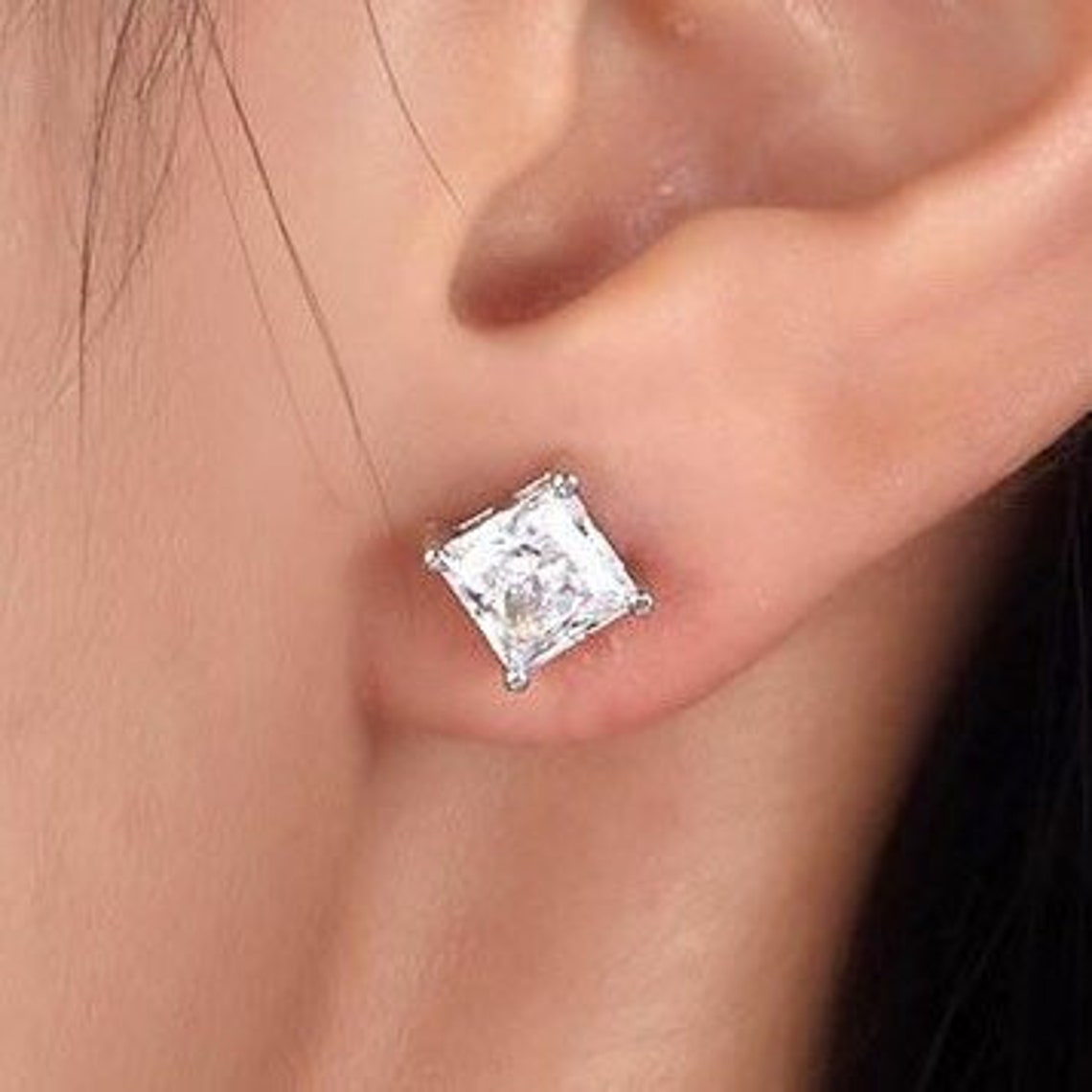 1 Carat Princess Cut Lab Created Diamond Stud Earrings Lab Etsy