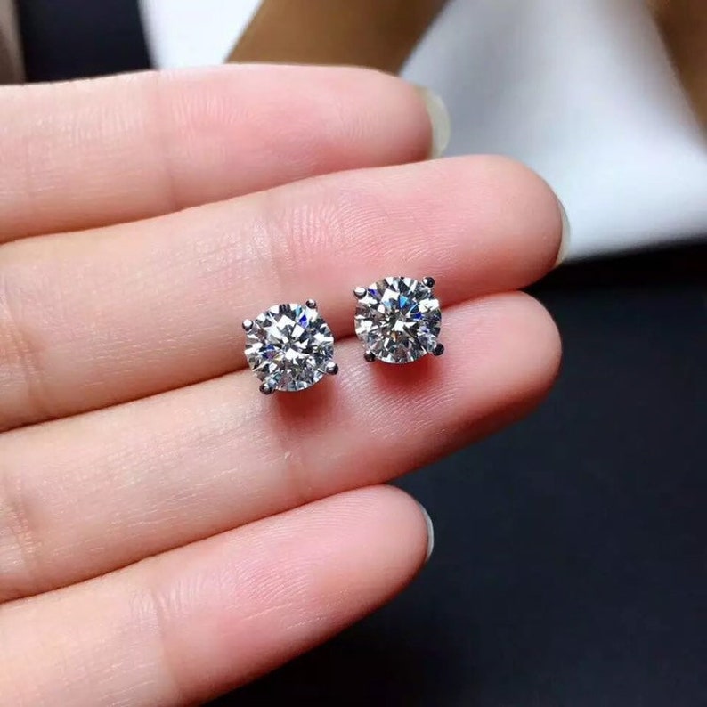 1 Carat Round Lab Created Diamond Stud Earrings Lab Diamond Etsy
