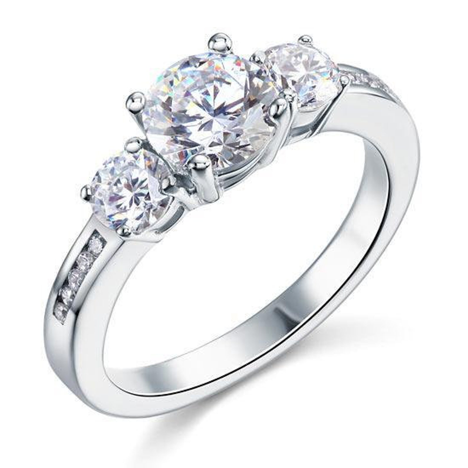 3 Stone Lab Created Diamond Ring Engagement Wedding Promise Etsy