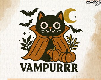 Gruselige schwarze Katze Halloween PNG | Schwarze Katze PNG | Gruseliges Katzen-Shirt | Schwarze-Katze-Energie | Katzenliebhaber PNG | Fledermäuse Halloween | Vampirkatze