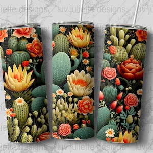 Cactus Flower Tumbler Wrap: 3D Texture Sublimation Design (PNG)