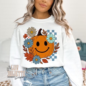 Smile Pumpkin Fall PNG: Boho Floral Autumn Design (Digital Download)