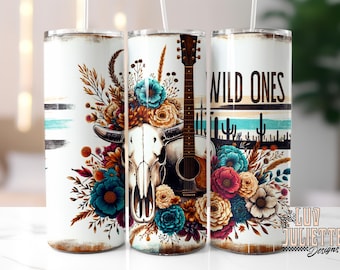 Wild Ones Tumbler Wrap: Western Cow Skull Guitar (PNG)
