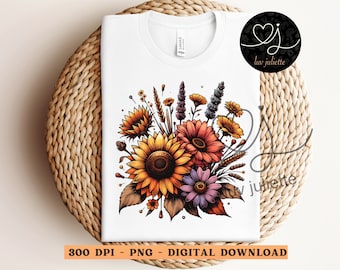 Girasol estilo cottagecore PNG: Diseño floral bohemio (descarga digital)
