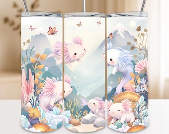 Cute Kawaii Axolotl Tumbler Wrap, Axolotl sublimation png, 20oz Skinny Tumbler png, Axolotls Tumbler Wrap, pastel axolotl PNG, kawaii design