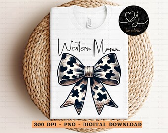 Lazo con estampado de vaca Western Mama: PNG de sublimación (descarga digital)