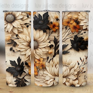 Boho 3D rustikale Blumen Tumbler Wrap Design, Sublimation png, sofortiger Download, 300 dpi, Sublimationsdesigns, kommerzielle Nutzung, Tumbler wrap