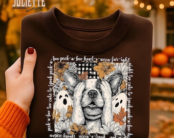 Peek A Boo French Bulldog Halloween| Cute Halloween French Bulldog PNG| Ghost Dog png| Ghost French Bulldog Sublimation Design For T-Shirts