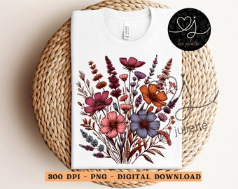 Cottagecore Wildflower, png-bestand: boho-retroshirtafbeelding (digitale download)