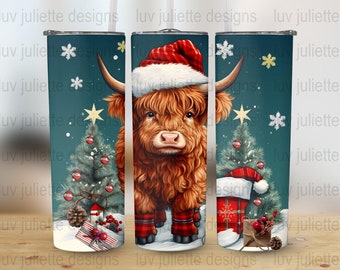 highland cow Christmas Tumbler wrap design, sublimation png, instant download, 300 dpi, sublimation designs, commercial use, tumbler wrap