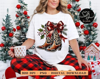 Cowgirl Christmas Boots PNG: Western Sublimation (Digital Download)