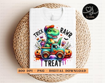 Halloween T-Rex Dinosaur PNG: Spooky Dino Kids Shirt Design (Digital Download)