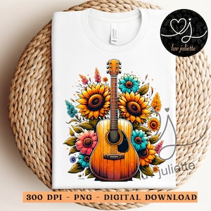 Guitar Sunflower png, Western png, Country Music Lover, Southern png, Sublimation Design, DTG DTF PNG, Western Sublimation, Western Clipart