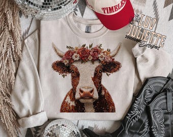 Floral Cow PNG: western glamour-sublimatieontwerp (digitale download)