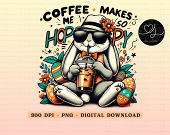 Coffee Bunny Easter PNG: Retro Sublimation Design (Digital Download)